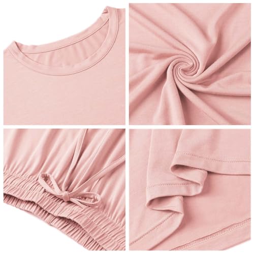 Image of Joyaria Women's Bamboo Viscose Cooling Pajamas Short Sleeve Crewneck Top & Jogger Pajama Pants with Pocket S-XXL