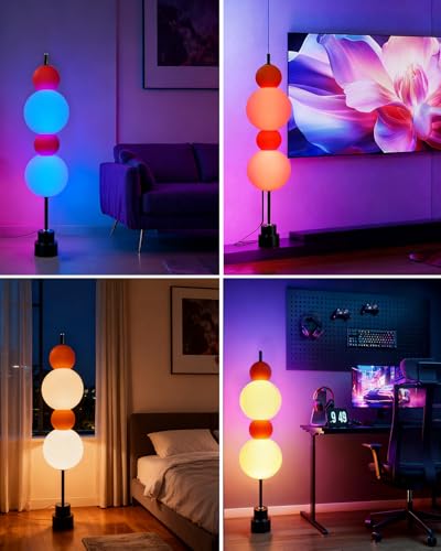 Image of Lightdot RGB& 3000K Floor Lamp with Touch Control, Dimmable Colors Temperature, Globe Modern Floor Lamp with Smart Bulb Included, Orange Standing Lamps for Living Room /Sofa Beside /Corner Decor