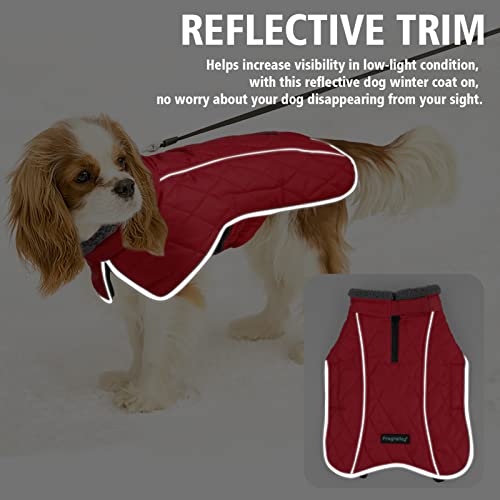 Image of Fragralley Dog Coat Medium, Waterproof Dog Jacket with Warm Fleece Lining, Adjustable Reflective Dogs Winter Coat, Turtleneck Pet Coats for Cold Weather (Red M)