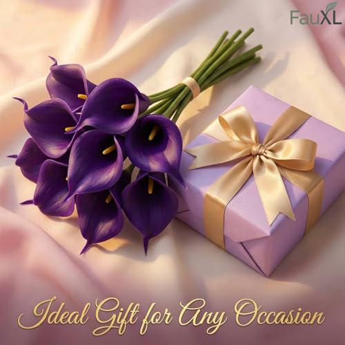 Image of 10 Pcs Artificial Calla Lily Flowers Bunch for Vase and Flower Pots- Premium Real-Look Faux Lily Stems for Home Decor, Living Room, Bedroom, Office Decoration (Vase not Included) (Purple)