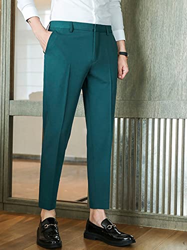 Men's Solid Color Dress Pants Slim Fit Flat Front Ankle Length Business Suit Pants Formal Wear2