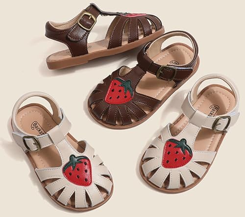 Little Girls T-Strap Hook&Loop Clsoed-Toe Dress Strawberry Summer School Sandals3