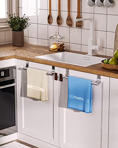 HapiRm Kitchen Towel Holder, Tea Towel Holders Stainless Steel, Tea Towel Rail No Drilling, Antirust Door Towel Rail with Anti-slip Pads for Kitchen Cabinet, 2 Pack, Silver(23.5cm)