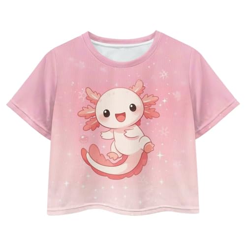 Image of Girls Fashion Crewneck Tee Shirts Casual Short Sleeve Crop Top Summer Outfits 5-14 Years Old