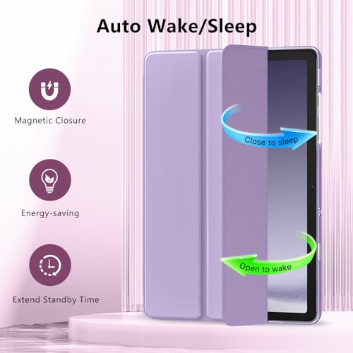 Image of MoKo Trifold Case for Galaxy Tab A9 Plus /A9+ 11 Inch 2023, Lilac | Slim Stand Hard PC Translucent Back Shell Smart Cover, Auto Sleep /Wake, Light, Anti-scratch, 2 Adjustable Angle