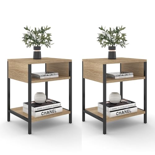 Kit 2 Mesas de Cabeceira Estilo Industrial Plaza L03 Castanho - Mpozenato