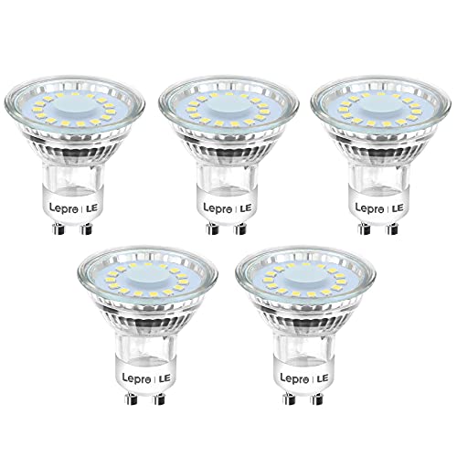 Lepro Bombillas LED GU10 Cristal 4W, Lámpara LED GU10 350 Lúmen Blanco Cálido 2700k, Ángulo de Haz de 120°, Paquete de 5 Blanco Cálido 5 Unidad (Paquete de 1)