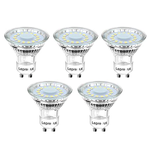 LE GU10 LED-glödlampor, dagsljus vit 5000 K, 50 W halogen spotlight-ekvivalent, 4 W 350 lm, 120 ° strålvinkel, glas, paket med 5