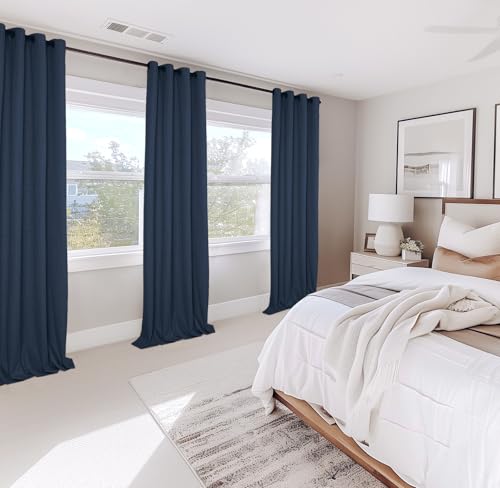 Image of 100% Blackout Shield Linen Textured Total Blackout Curtains for Bedroom 72 Inches Long, Midnight Blue Grommet Curtains for Living Room, Thermal Insulated Room Darkening Drapes, 50 inchW x 72 inchL, 2 Panels