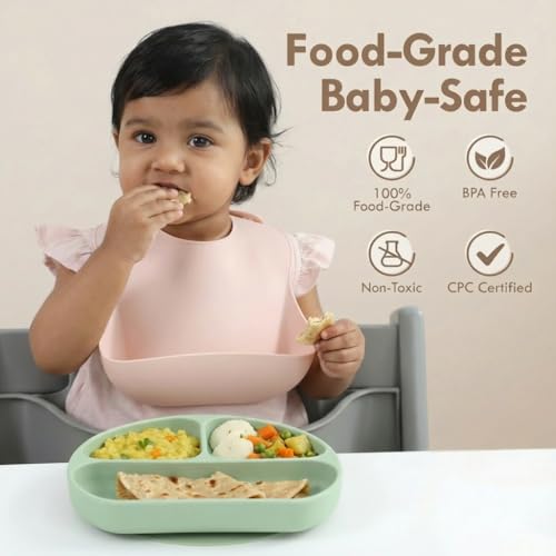 Image of a baby cherry - Suction Plates for Baby & Toddler | Silicone Plates for Babies | BPA Free | Divided Plate for Kids Self Feeding 6~24 Months Set of 2
