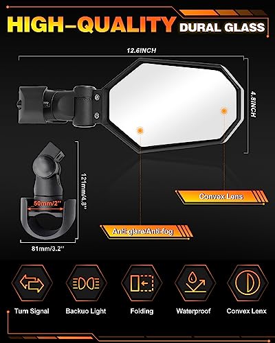 Braveway Utv Side Mirrors With Led Lights, O-Shaped Bracket Fit All 1.5-2.5" Roll Bar Cage, Amber White Green 3 Modes Compatible With Side By Side Polaris Rzr Ranger Kawasaki Teryx Mule Can-Am X3 #TOP4