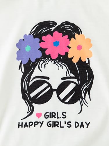 Image of Girl's 2 Pcs Outfits Short Sleeve Graphic T-Shirt Top and Paperbag Waist Shorts Set with Belt