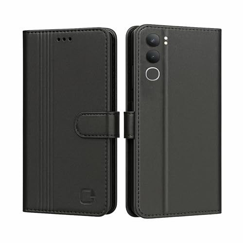 Image of AIBEX Shock Proof Flip Compatible for Vivo Y29 5G Flip Cover Leather Finish | Inside TPU with Card Pockets | Wallet Stand | Complete Protection Flip Case - Black