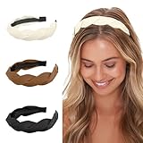 Nayyana® 3 Stück modische, solide Stirnbänder für Frauen und Mädchen, breites geflochtenes Stirnband, Stoff-Haarbänder mit Zahn, 3 cm rutschfestes Haarreifen-Zubehör, 3 Farben