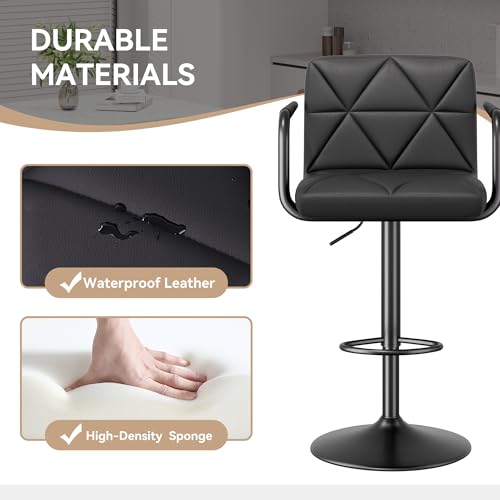Butacos modernos ajustables Hatchsun, set de 2 taburetes giratorios para barra con respaldo, brazos y reposapiés, altura ajustable de 23,5 a 32,5 pulgadas, capacidad de 300 libras (Negro) miniatura 3