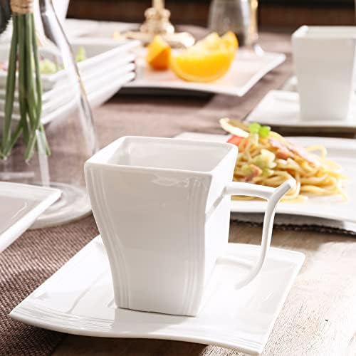 MALACASA, Series Flora, 36-Piece Tableware Set Ivory White Porcelain Dinner Set with 6 Cups, 6 Saucers, 6 Dessert Plates, 6 Soup Plates, 6 Dinner Plates and 6 Bowls