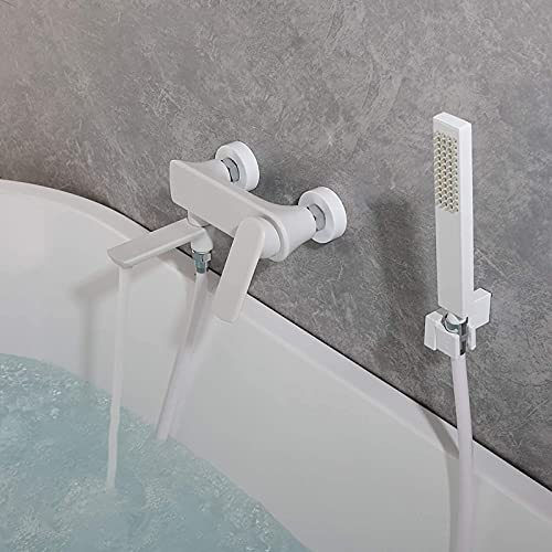 Robinet de baignoire blanche mitigeur mural avec douchette à poignée unique - 3