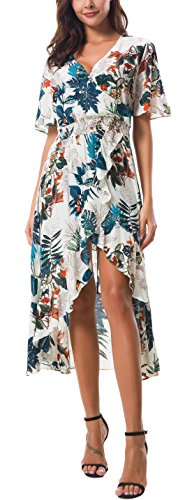 Image of Kormei Womens Short Sleeve Floral Maxi Dress High Low V-Neck Flowy Party Long Dresses