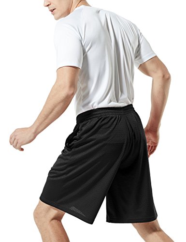Tsla Men's Mesh Baketball Shorts, Quick Dry Running Pants, Gym Training Workout Shorts With Pockets, Comfort 1Piece Black, Large #TOP14