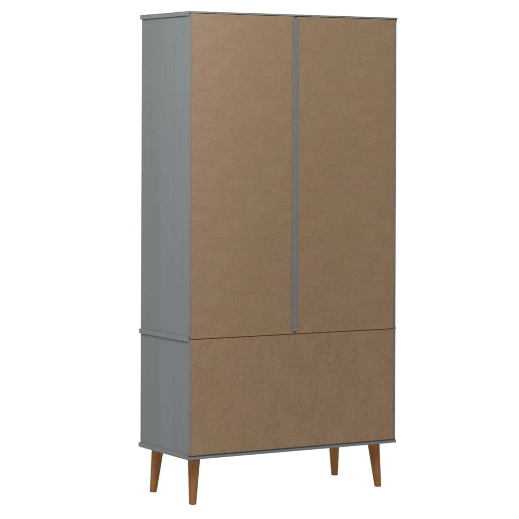 vidaXL Vitrinenschrank, Vitrine mit 2 Schubladen 4 Fächern, Bücherregal mit UV-Lackierung, Bücherschrank Schrank Büroschrank, Grau Massivholz Kiefer