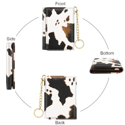 Image of Cow Print Small Wallet Women, RFID Blocking Trifold Wallet, Cute Credit Card Holder with Kaychain, Credit Card Wallets, Vegan Leather, 7 Card Slots, ID Window, Wallets for Women Ladies Girls