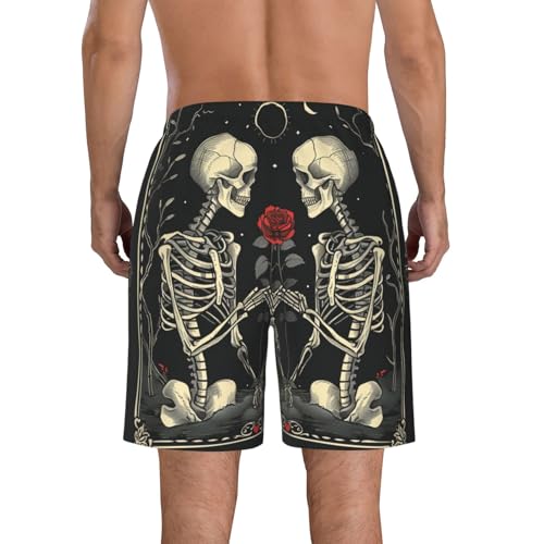 Men's Quick Dry Swim Shorts Skeletons Red Rose Tarot Gothic Love Vintage Beach Trunks with Pockets2