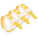 Produkt Spezifikationen: Breite 9 mm/0,35 Zoll, Länge 3 m/9.8 Fuß, Weiß Schriftzug Gelb Hintergrund. Drucken Sie Text ohne Tinte oder Toner. Damit eignet es sich ideal für die Markierung im Innen- und Außenbereich.