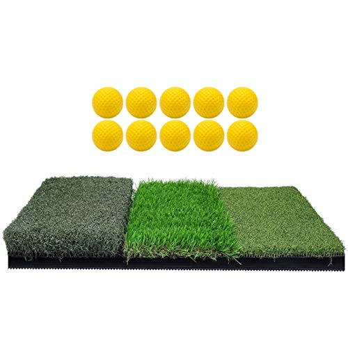 Keenstone Turf Golf Hitting Mat (12 Golf Tees & 1 Rubber Tee & 3 Position Marks Included) - Portable Heavy Duty Rubber Base Golf Grass Mat for Indoor or Outdoor Training (S(12” x 25”))