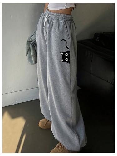 SOLY HUX Women's Plus Size Drawstring Waist Baggy Pants Wide Leg Cute Printed Sweatpants Streetwear3