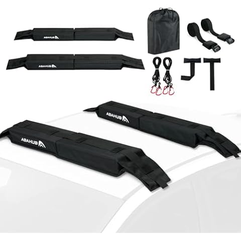 Abahub Car Soft Roof Rack Pads for Kayak,Canon,Surfboard,SUP Include 2 Tie Down Rope, 2 Quick Loop Strap, 2 Heavy Duty Tie Down Straps and a Storage Bag(Black) Cover