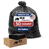 Ox Plastics Bolsas de basura extra grandes y resistentes de 60 galones, bolsa de basura (50)-41x55