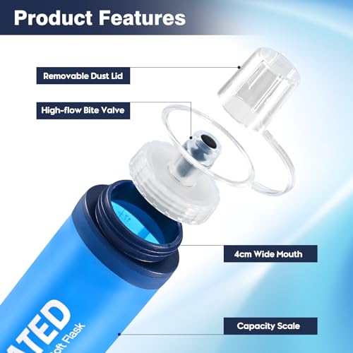 SLUXKE 500ml Faltbare Trinkflasche Set von 2, Faltbare Wasserflasche TPU Soft Flask, Leichte, Flexible, Rollbare, BPA FREIE Sportflasche zum Wandern Camping Fitness Klettern 2
