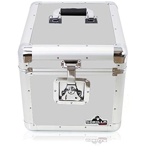 Gorilla LP 12" Vinyl Record Storage Box Flight Case - Holds 100pcs - Silver Cover