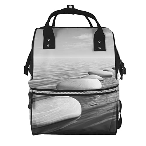 Sac à dos à langer zen gris et noir de grande capacité pour voyage