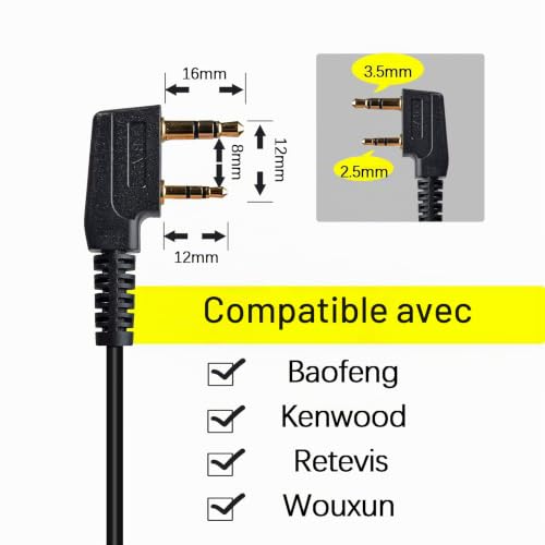UAYESOK Walkie Talkie Adaptateur pour casque 2 broches Kenwood 3,5 mm Câble AUX audio, adaptateur radio avec PTT pour Baofeng Kenwood TYT Wouxun Quansheng Radio pour écouteurs électroniques – vue 2