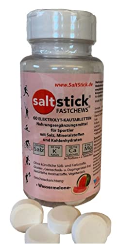 SaltStick Fastchews Watermelon 60 Elektrolyt-Kautabletten mit Salz, Mineralstoffen (Natrium, Kalium, Calcium, Magnesium) und Kohlenhydraten, 99 g Cover