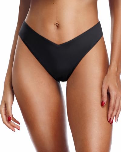 Zmart Women Cheeky Bikini Bottoms V Cut Swim Bottom High Cut Swimsuit Low Waist Low Rise Bathing Suit