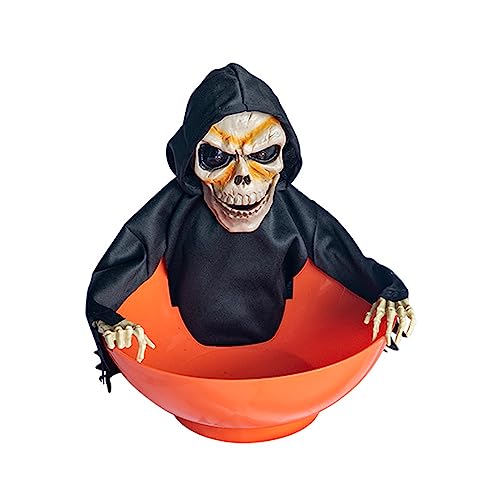 Woedpez Spooky Motion Activated Skeleton Candy Holder With Screaming Skull And Light Up Red Eyes For Halloween Decorations Spooky Halloween Candy Bowl Halloween Candy Bowl With MotionSensor