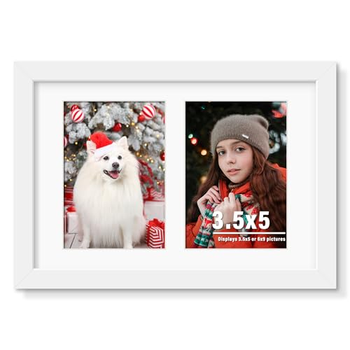 Image of DUENPY 6x9 Picture Frame Double 3.5x5 Collage Picture Frame Displays Two 3.5x5 inch Photos Collage Wall Decor Wall Hanging or Tabletop White