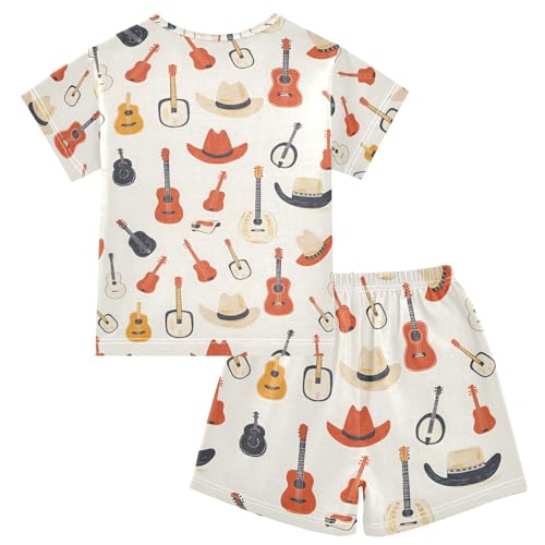 ALAZA Guitar Hat Music Pajamas Set Short Sleeve Cotton Sleepwear Summer Pjs 2 Piece 5-14Y2