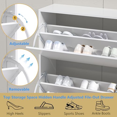 Image of Shoe Storage Cabinet for Entryway, White Shoe Cabinet with 3 Flip Drawers, Hidden Shoes Rack Freestanding Storage Organizer for Entryway,Closet, Living Room,Hallway 47.24 inchH x 31.50 inchW x 9.44 inchD