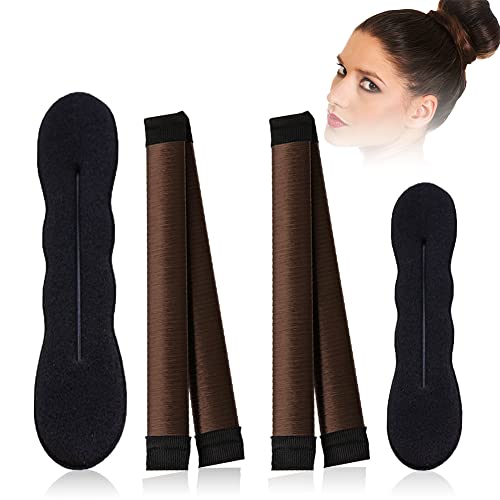 Pufandor Hair Bun Maker for Hair with 2Pcs Donut Bun Maker for Hair, 2Pcs Magic Bun Maker French Twist Hair Fold Wrap Snap - Ballet Bun for Women and Kids Bun Forms for Hair
