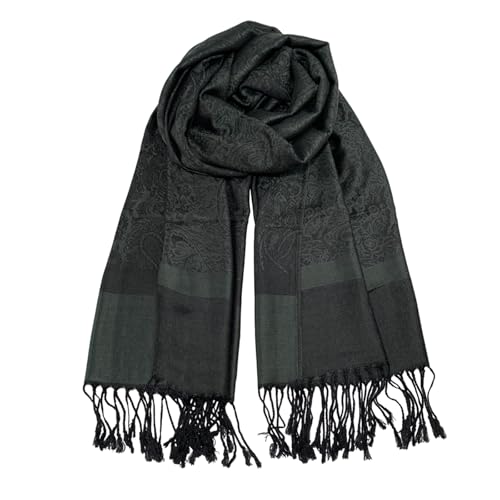 Wendyfull Pashmina Shawls and Wraps w/Fringe Two Tone Vintage Jacquard Paisley Rave Scarf for Weddings Festival (Black)