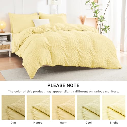 Image of HYMOKEGE Yellow Full Size Comforter Sets Seersucker 7 Pieces, All Season Luxury Bed in a Bag for Bedroom, Bedding Set with Comforter, Sheets, Pillowcases & Shams