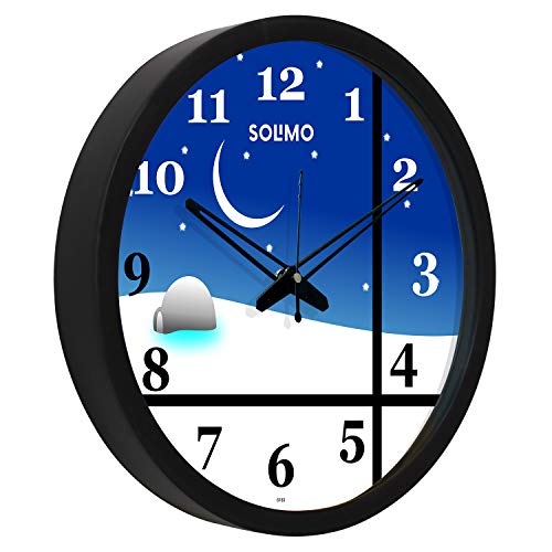 Image of Amazon Brand - Solimo 12-inch Plastic & Glass Wall Clock - Blue Sky (Silent Movement, Black Frame)