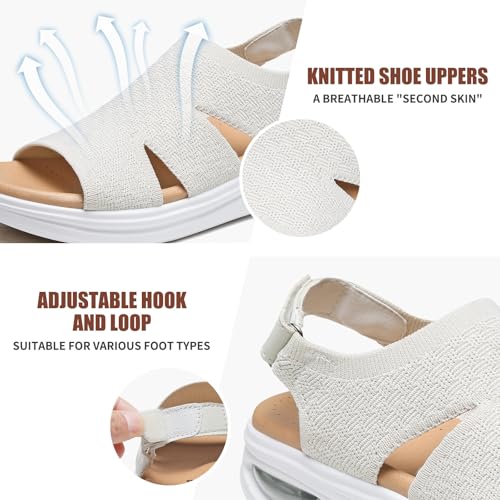 Image of ziitop Walking Sandals Women Orthopedic Sandals for Women Comfortable Arch Support Orthotic Platform Wedge Shoes Air Cushion Adjustable Strap Comfort Shoes for Summer Travel Beach Party Shopping Work
