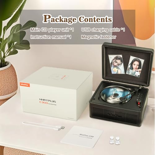 Image of Portable CD Player with Bluetooth 5.2, Rechargeable Battery & Built-in Speakers - Hi-Fi Retro Suitcase Design for Home Decor, AUX /TF Card Support - Ideal Gift (Black)