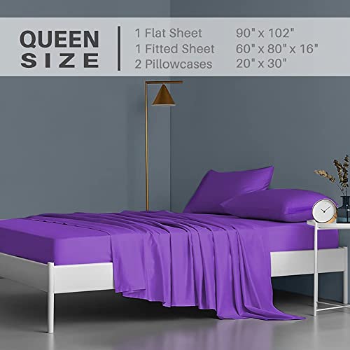 Secura Everyday Luxury Queen Bed Sheet Set 4 Piece - Soft Microfiber 1800 Thread Count 16" Deep Pocket Sheet Sets - Hypoallergenic, Wrinkle & Fade Resistant (Purple) #TOP5