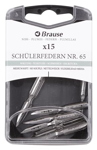 Brause 150065B - Packung mit 15 Metallfedern Schüler, für Zeichen und Schreiben, ideal für Kalligraphie, 1 Box