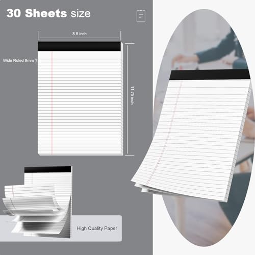Legal Pads 8.5 x 11 Note Pads 8.5 x 11 Wide Ruled Notepad Lined Paper Writing Pads for Home, School, Office Use, 80gsm Perforated Legal Pad - Sturdy Cardboard Backing Support, 12 Pack (30 Sheets/Pad) - Image 3